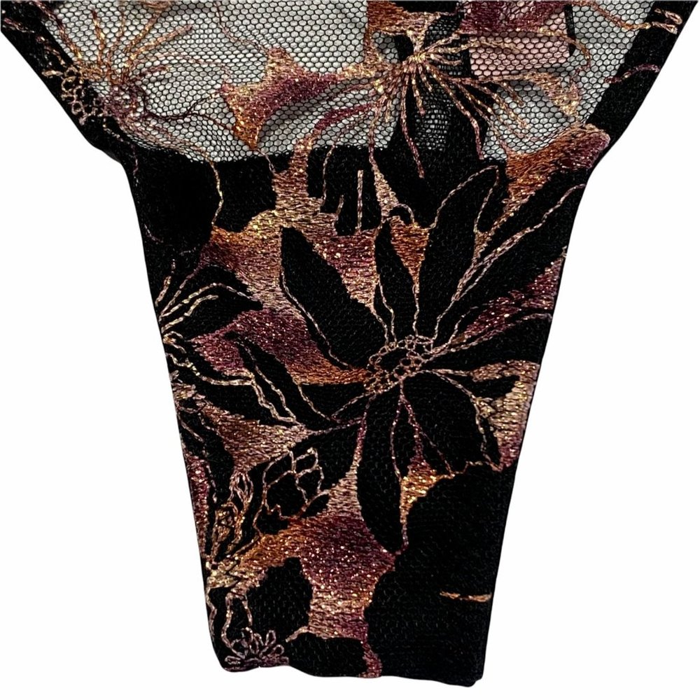 NWT VICTORIA'S SECRET Very Sexy Thong Sz LARGE Black Mesh Lace Metallic Floral - Picture 3 of 7
